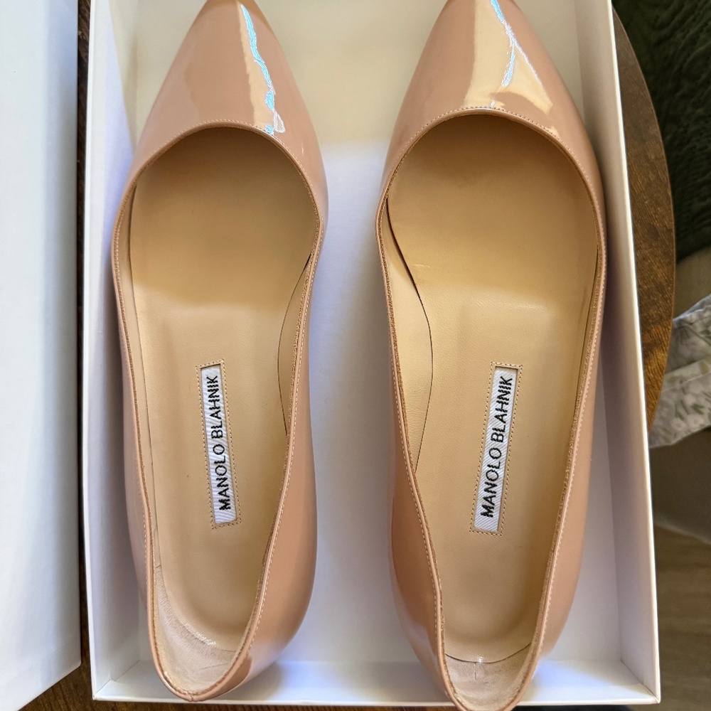 Manolo Blahnik Nude Patent Pointed-Toe Pumps